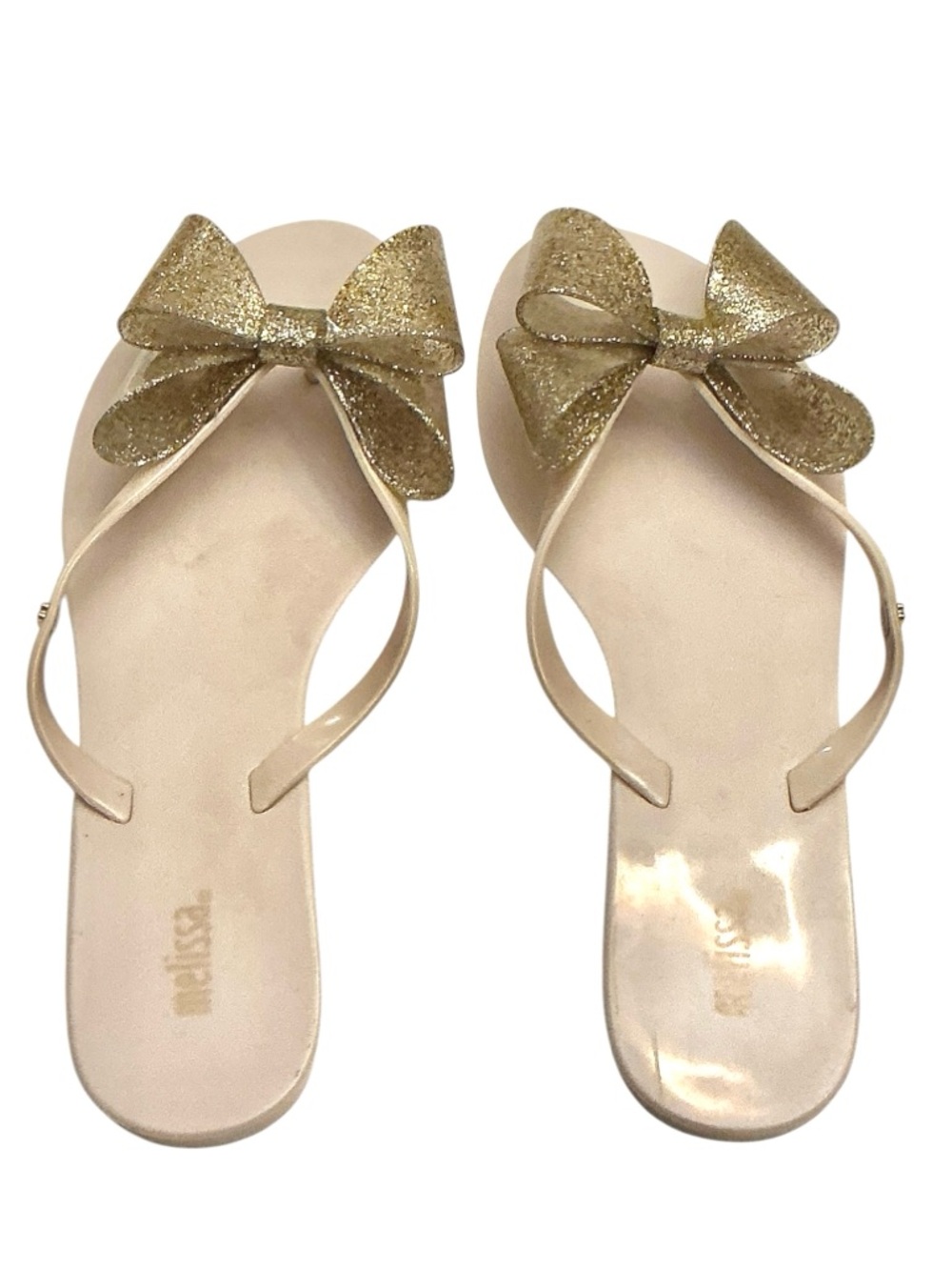 Melissa Harmonic Bow III PVC Gold Glitter Bow Flat Thong Flipflop Sandal Size: 8 - Picture 3 of 15